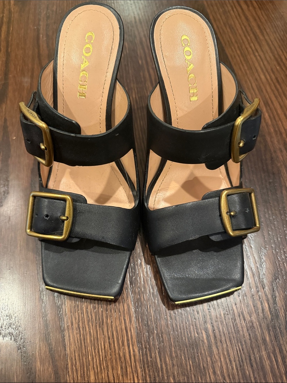 Coach Black Leather Kyle Buckle Mule Sandals with Gold-Tone Hardware - Picture 8 of 8